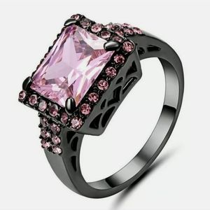 New Oversized Pink Sapphire Black Gold Ring.
